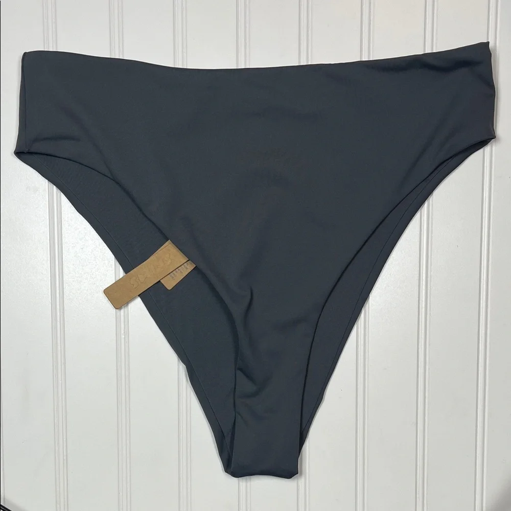 SKIMS Recycled Swim Mid Waist Bikini Bottoms color Gunmetal sz L NWT